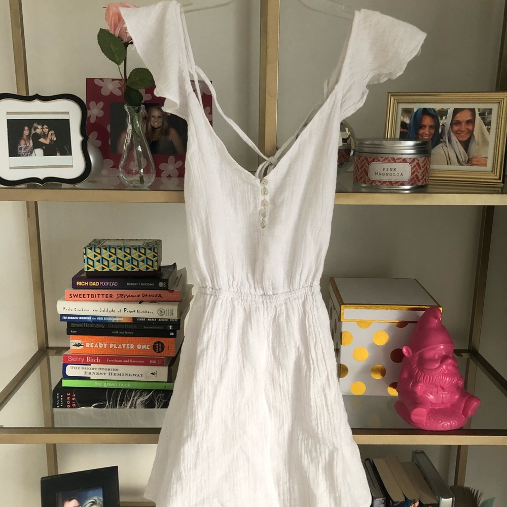 LF white flutter ruffle sleeve open back sun dress
